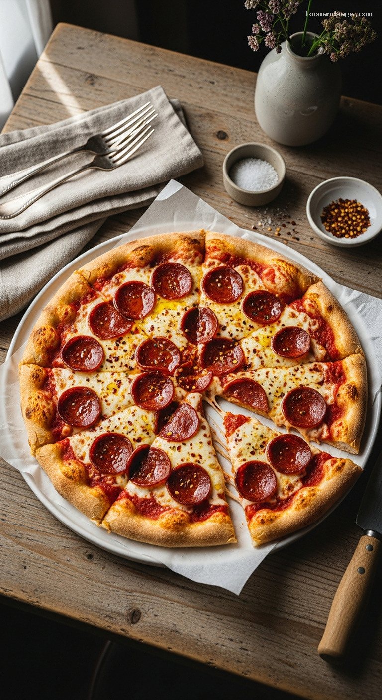 Pepperoni Deluxe Pizza with Crispy Edges and Oregano