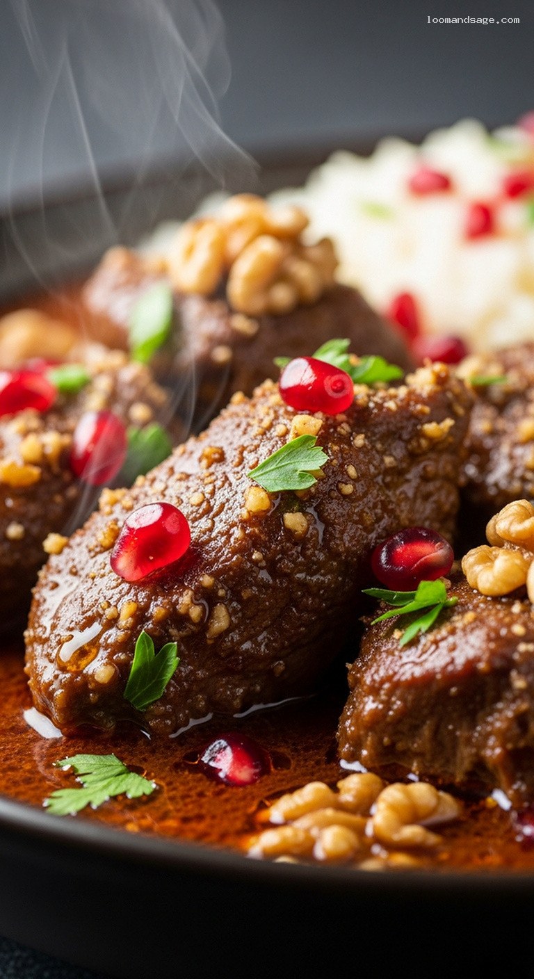 Persian Lamb Stew with Pomegranate and Walnuts – Closeup