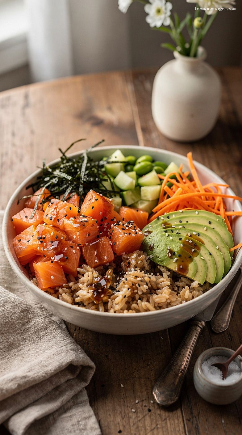 Poke-Style Salmon Bowl With Brown Rice and Soy-Sesame Drizzle