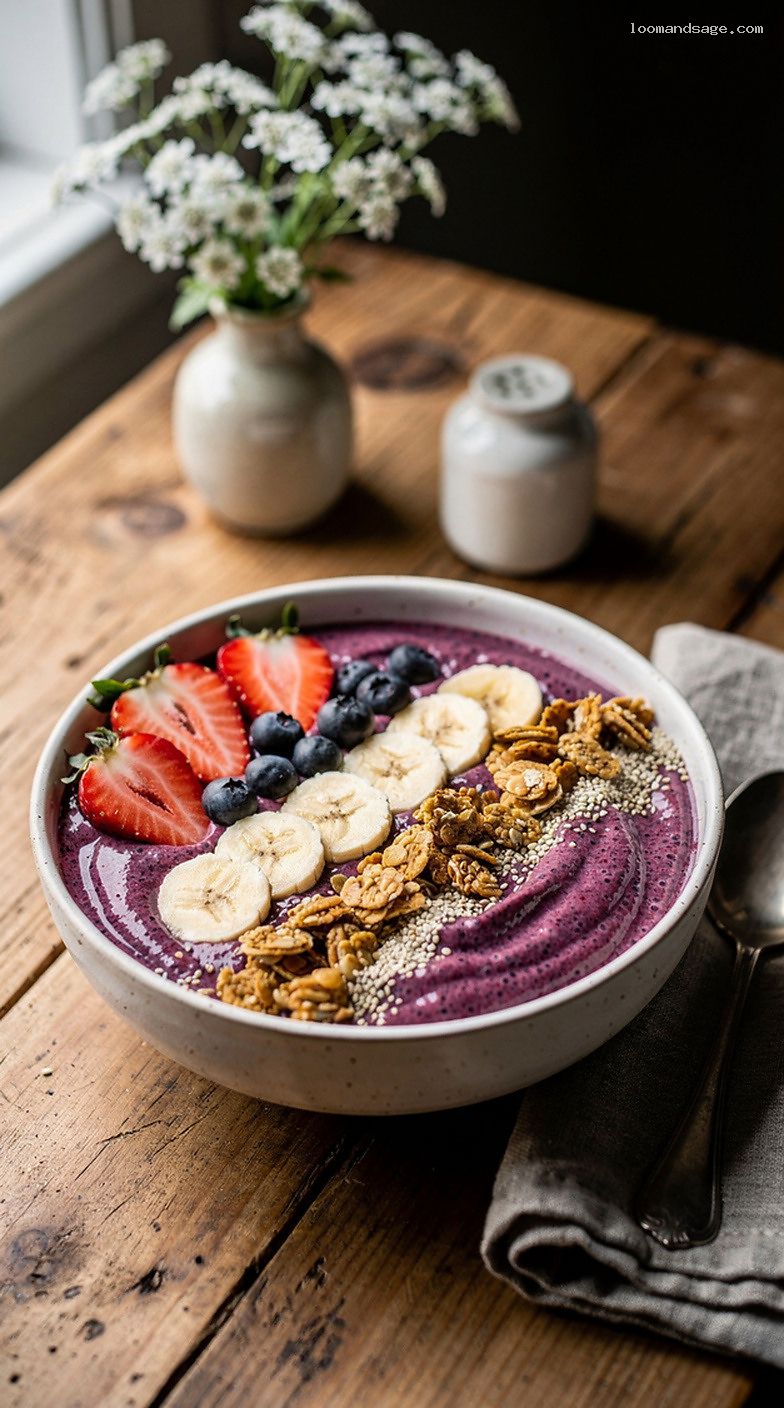 Protein-Packed Banana Chia Smoothie Bowl With Berries and Granola