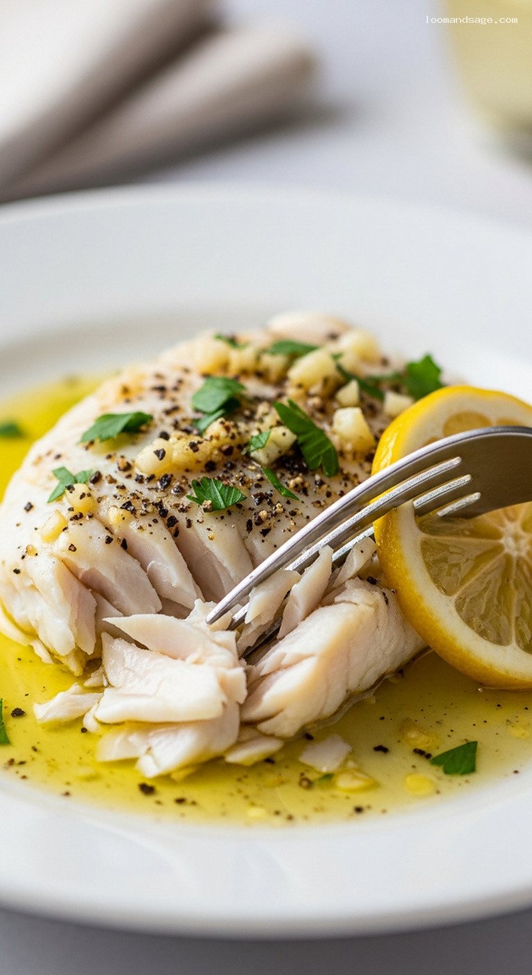 Psari Skordo-Lemoni: Greek Baked Garlic Lemon Fish – Closeup
