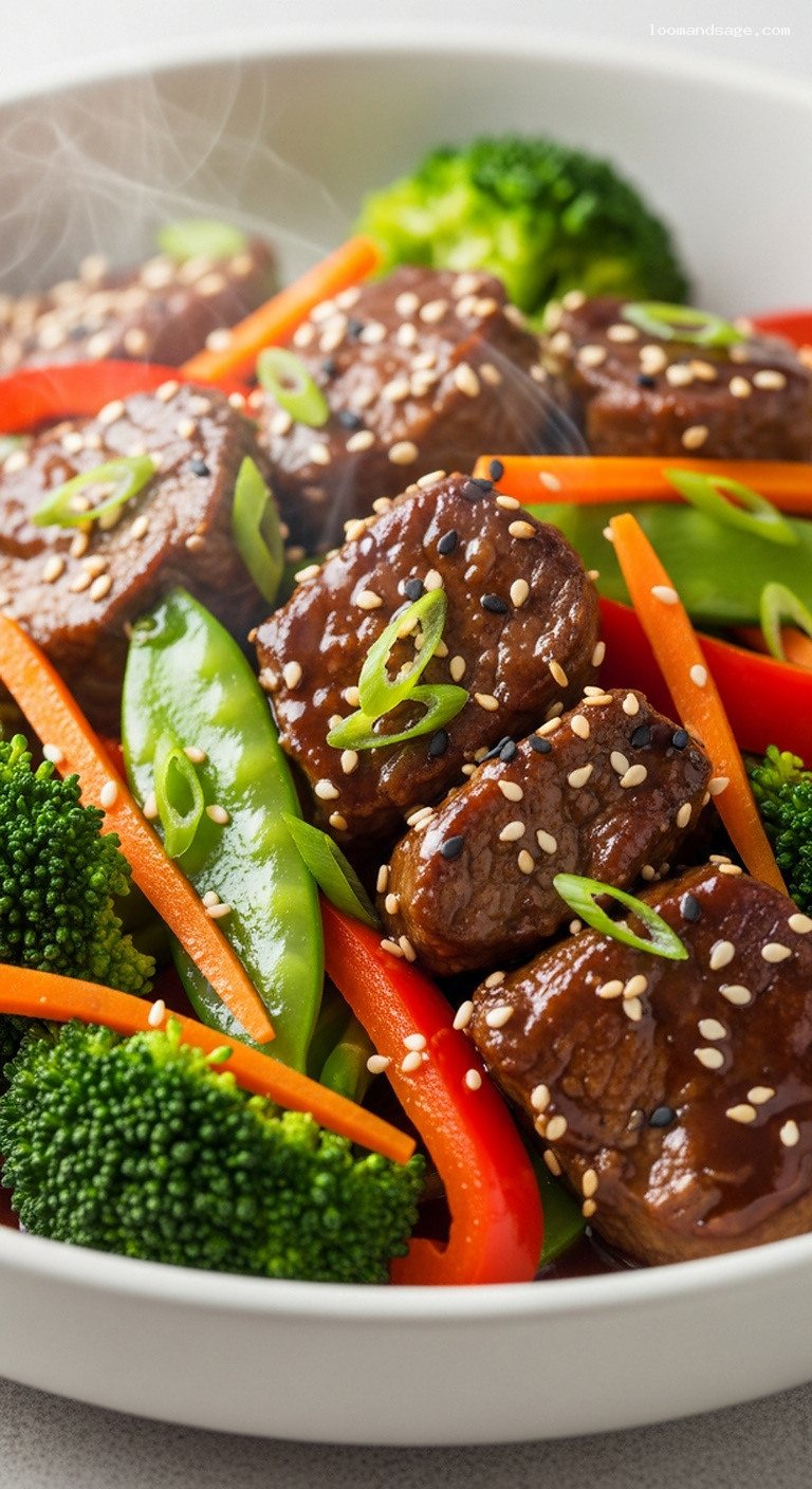 Quick Ginger Garlic Lamb and Vegetable Stir-Fry – Closeup