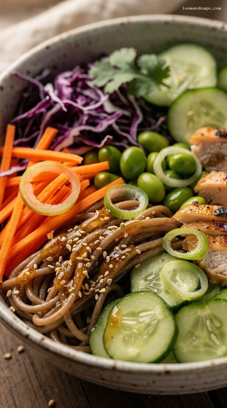 Rainbow Soba Noodle Salad With Sesame-Ginger Dressing – Closeup