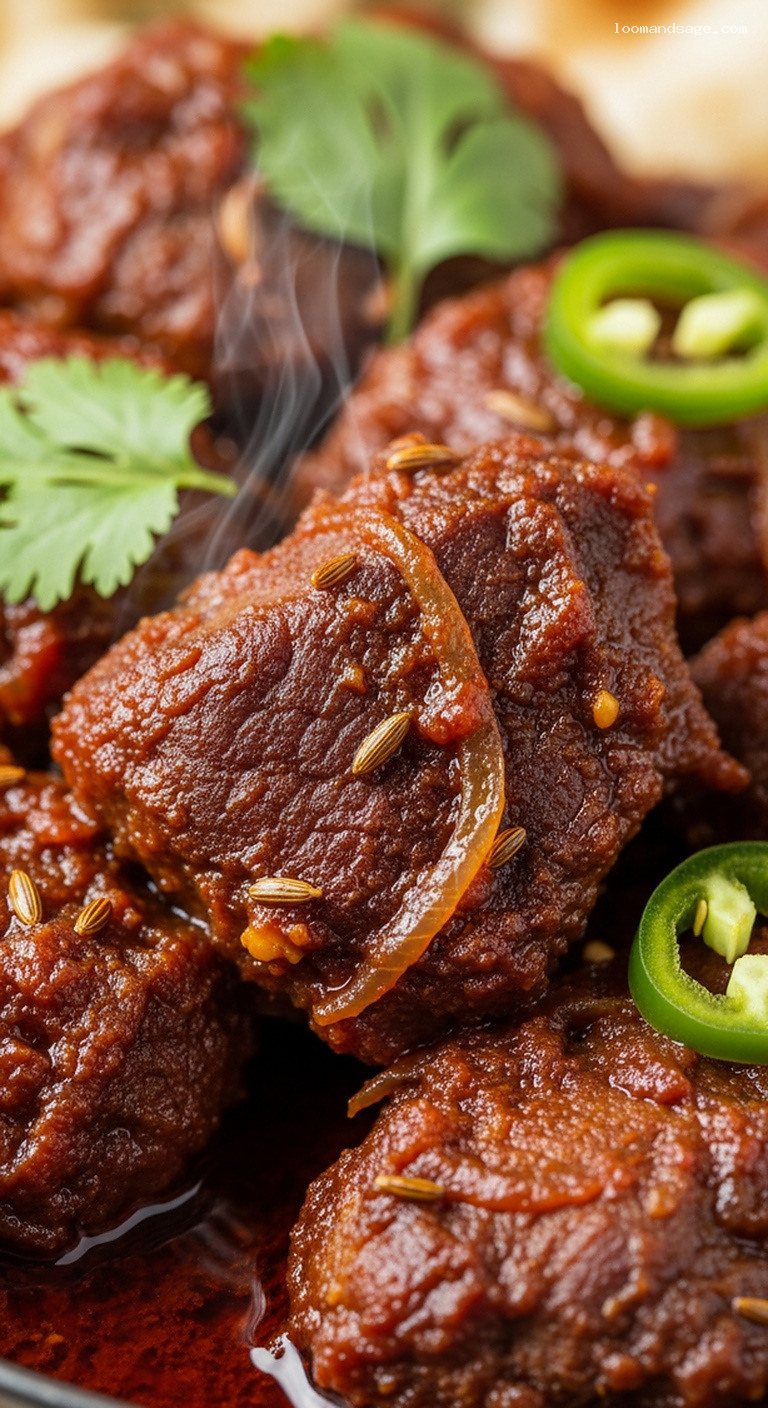 Rich Lamb Bhuna With Caramelized Onions and Tomatoes – Closeup