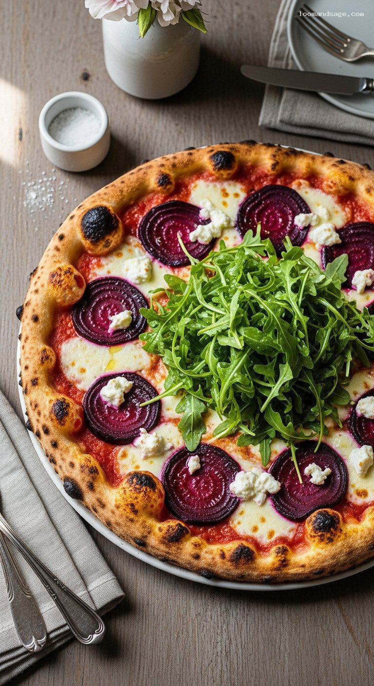 Roasted Beet and Feta Pizza with Lemon Arugula