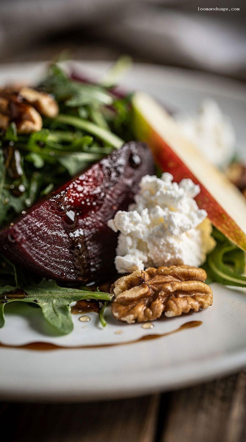 Roasted Beet and Goat Cheese Salad With Balsamic Vinaigrette – Closeup