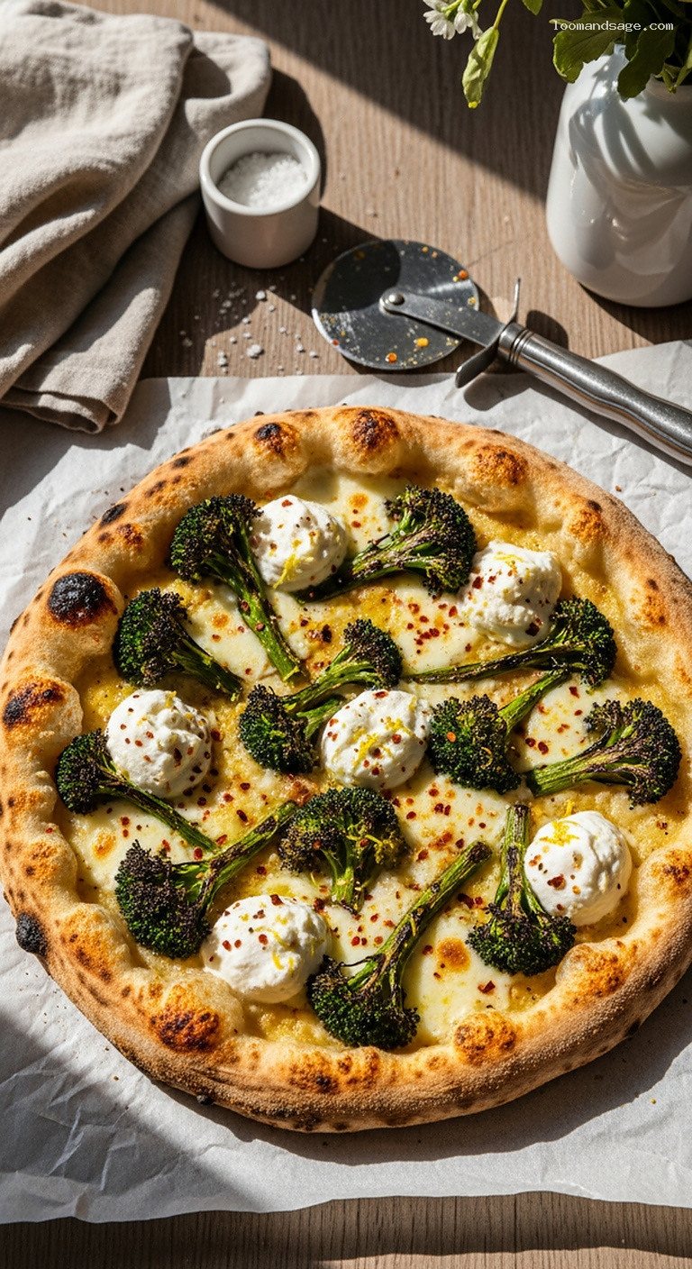 Roasted Broccoli and Lemon Ricotta White Pizza