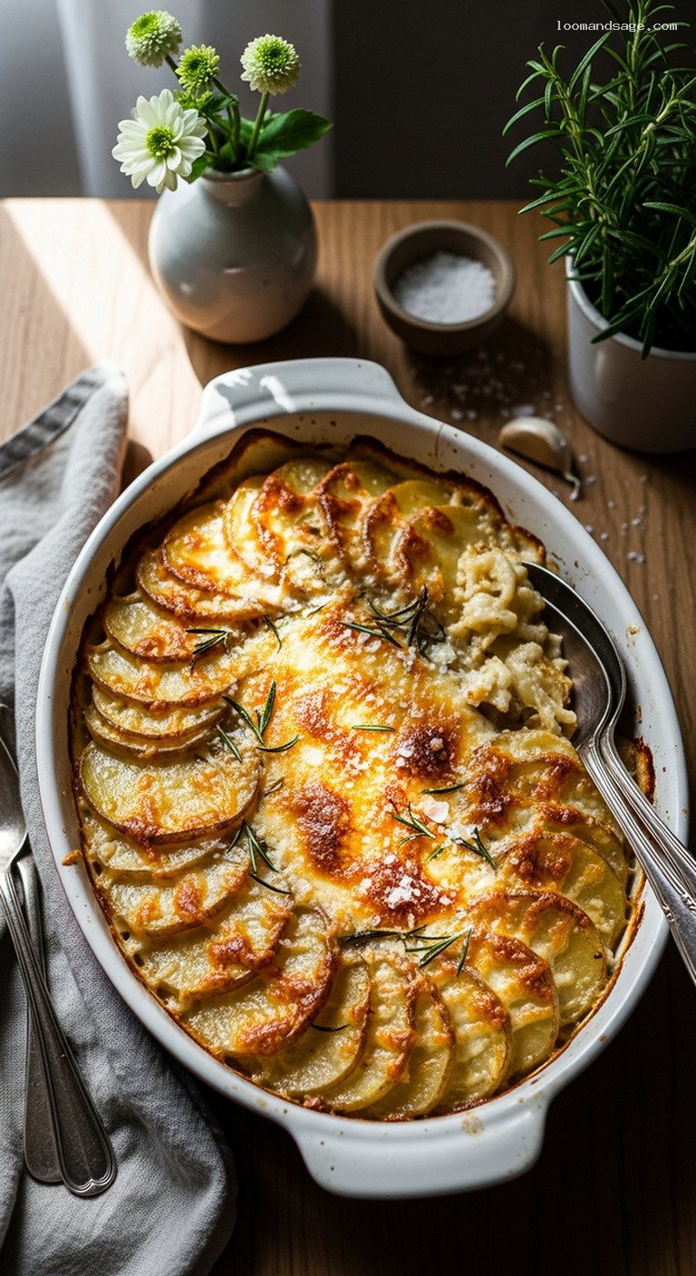 Roasted Garlic Yukon Gold Potato Gratin with Rosemary