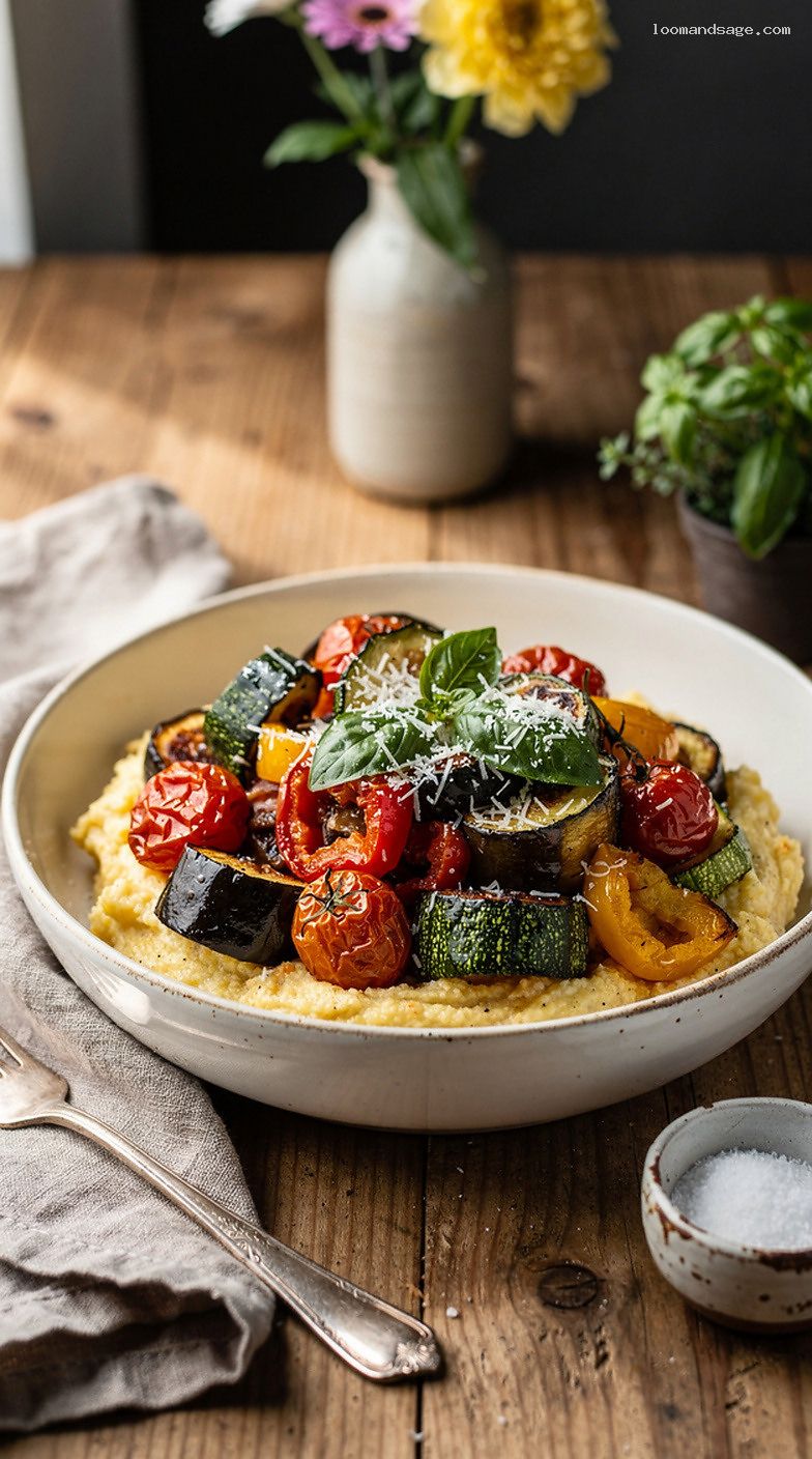 Roasted Ratatouille Veggie Bowl With Polenta and Parmesan
