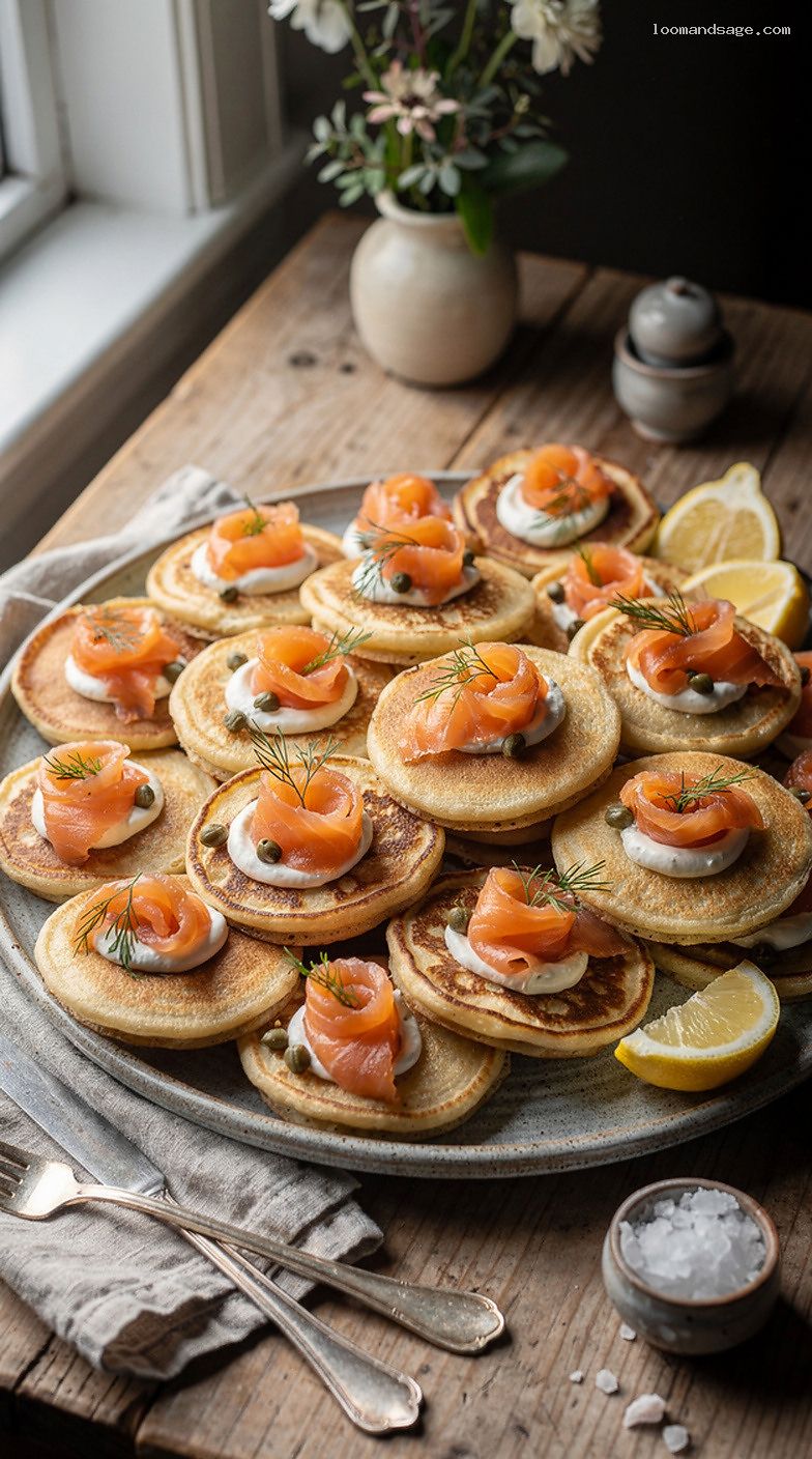 Russian Blini with Smoked Salmon, Crème Fraîche, and Dill