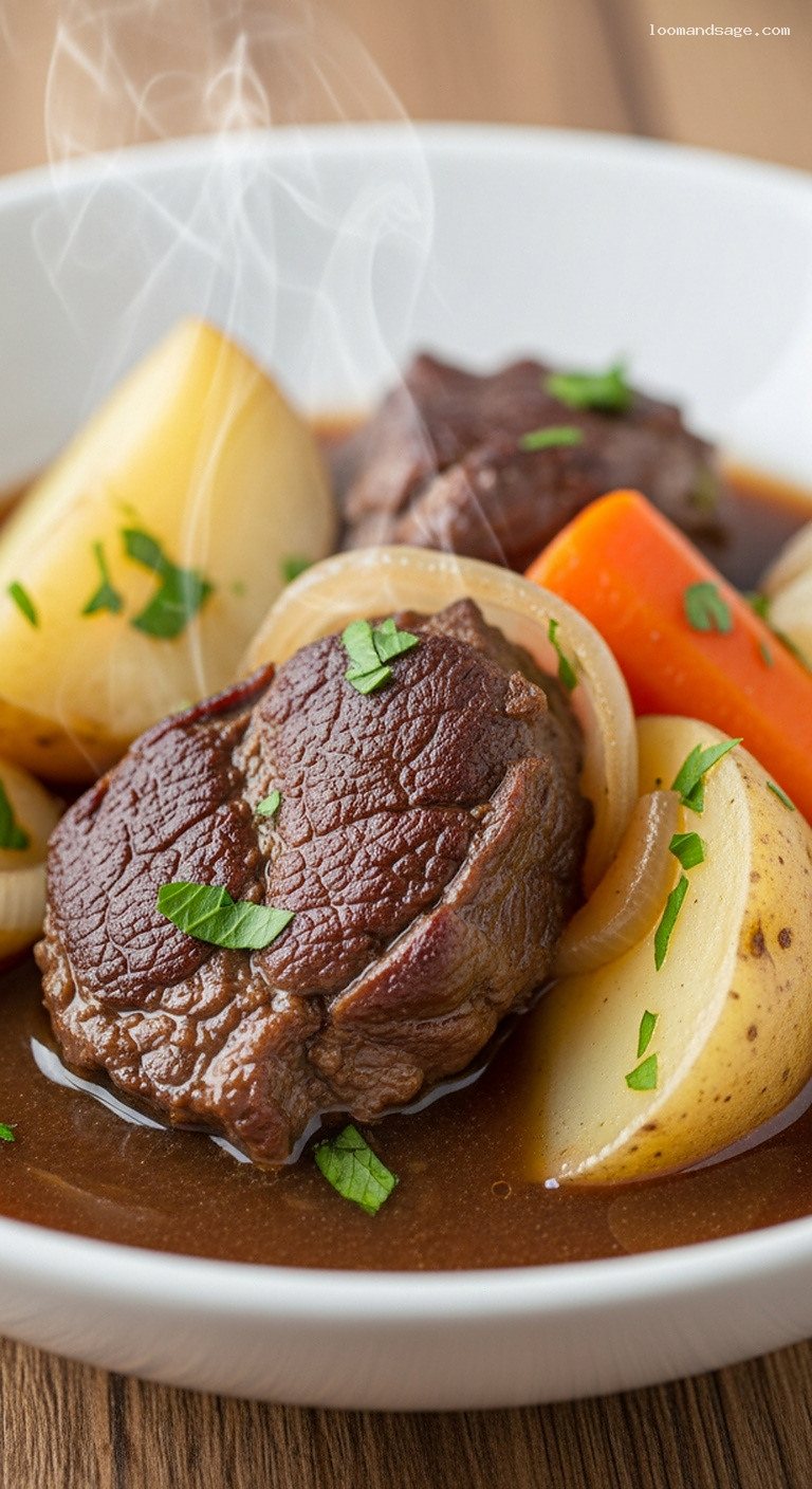 Rustic Irish Lamb Stew with Potatoes and Onions – Closeup