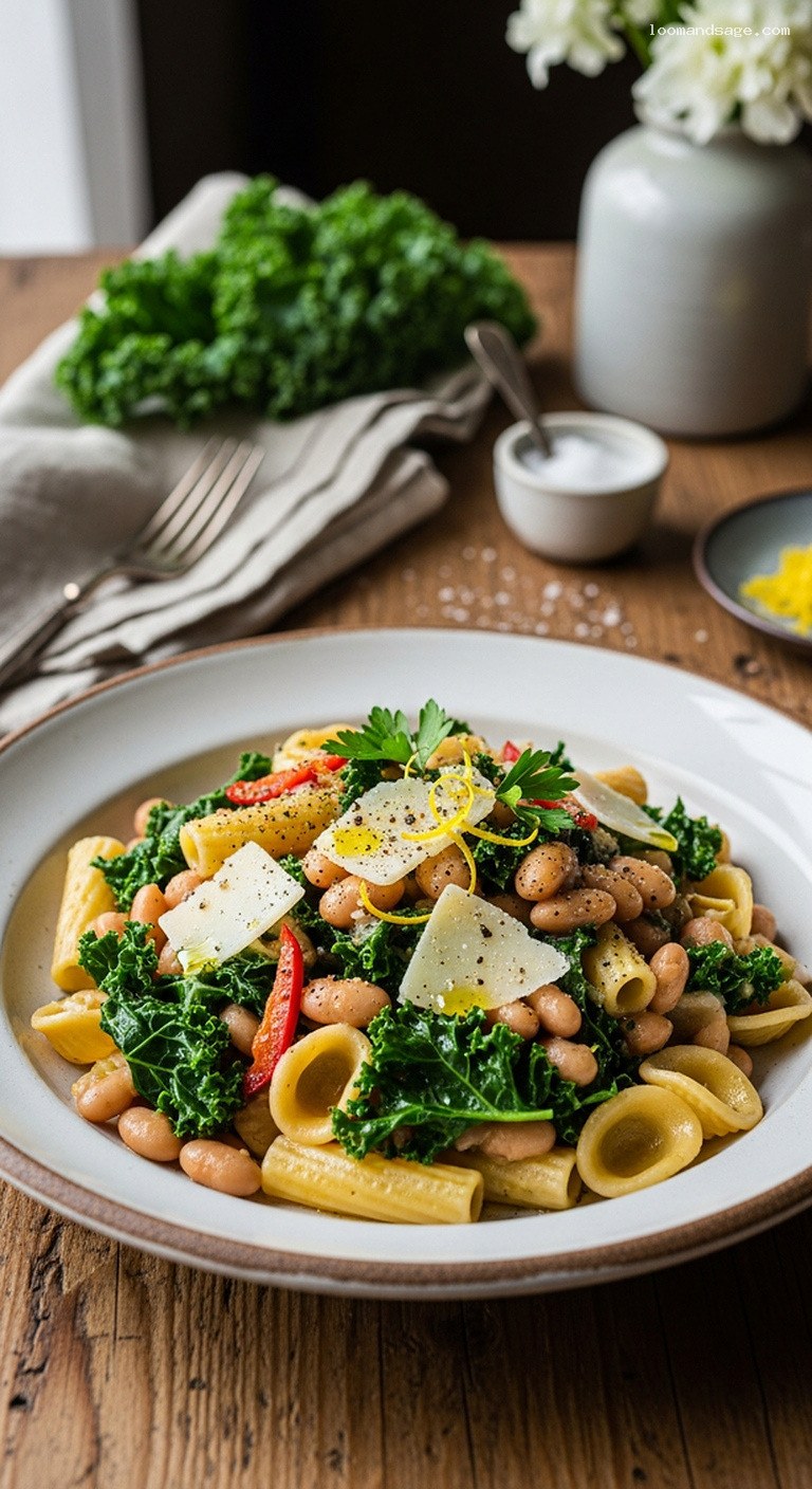 Rustic Italian Cannellini and Kale Pasta with Garlic