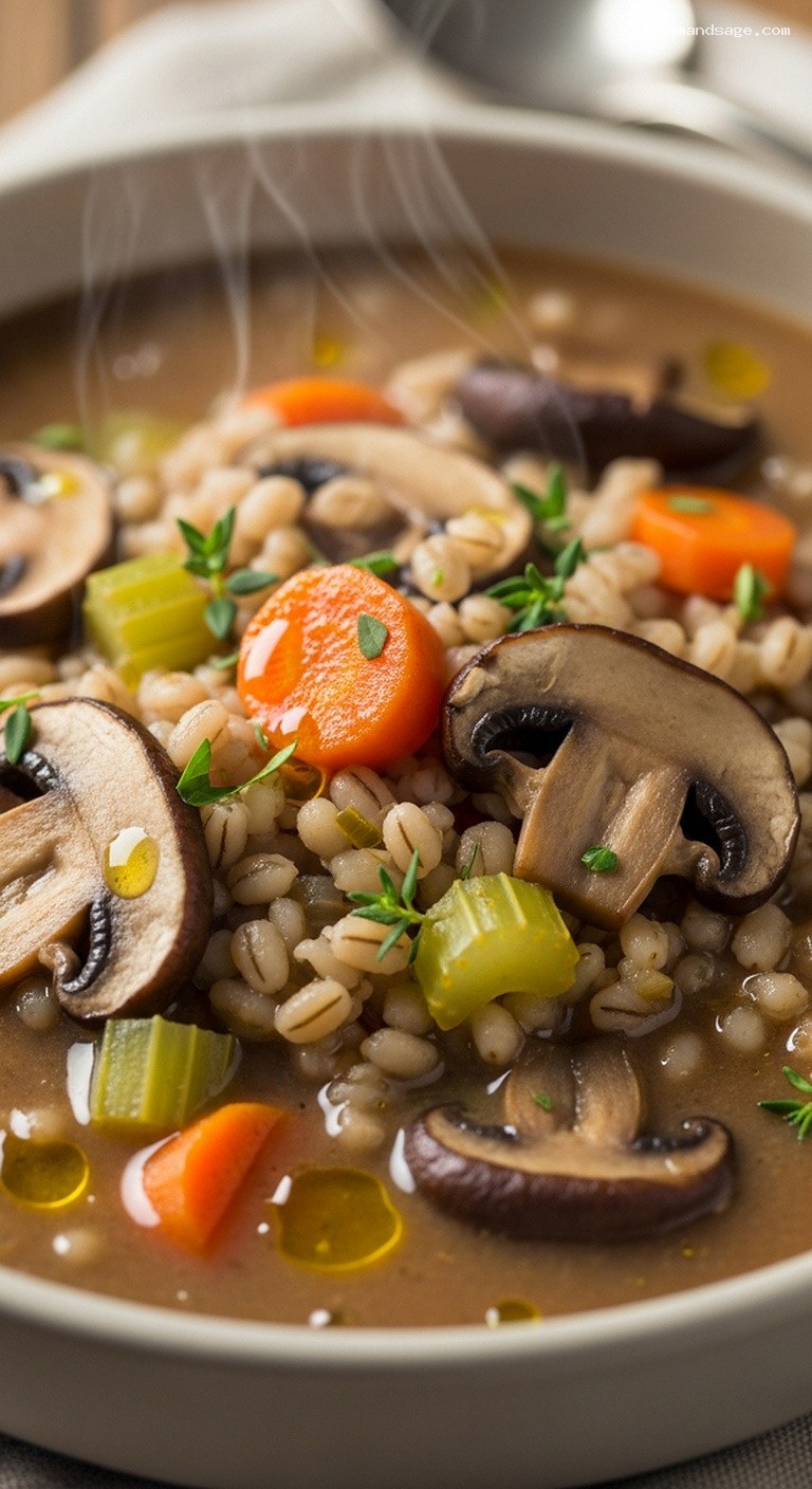 Rustic Slow-Cooked Barley and Mushroom Stew – Closeup
