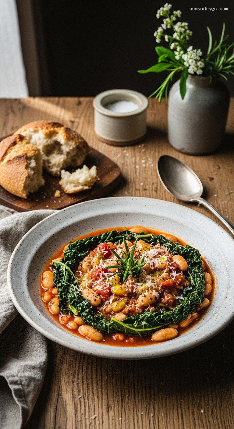 Rustic Tuscan White Bean Stew with Kale and Tomatoes