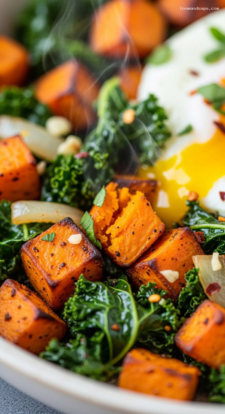 Savory Sweet Potato and Kale Breakfast Hash – Closeup