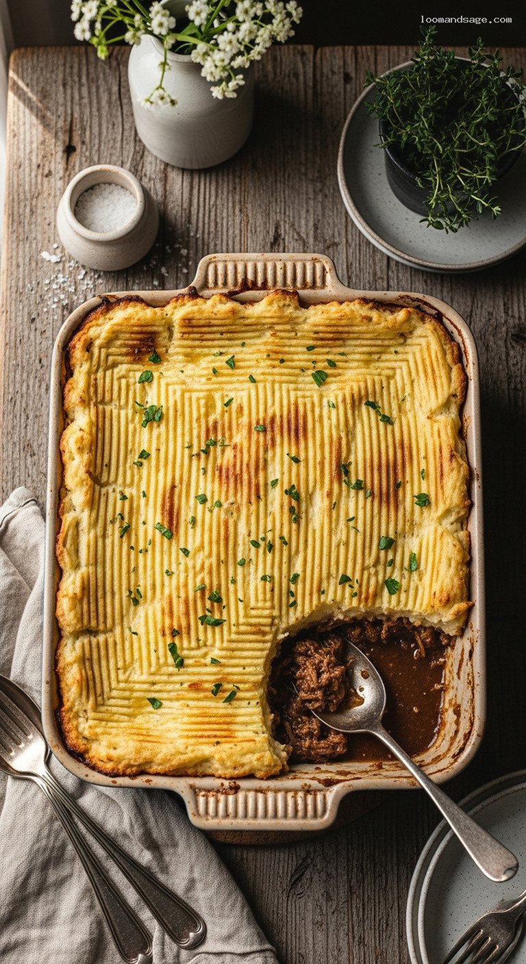 Seasoned Pulled Lamb Cottage Pie With Golden Mashed Potato Crust