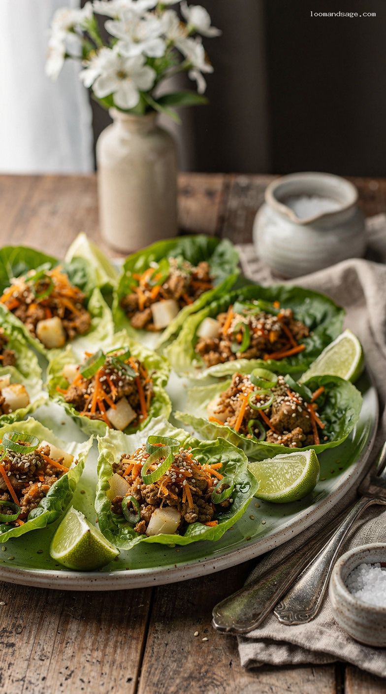Sesame Ginger Chicken Lettuce Cups With Lime and Scallions