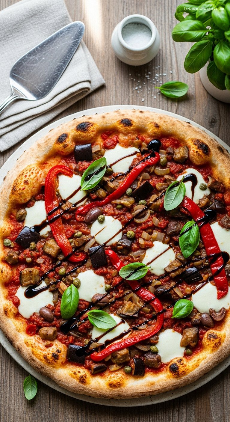 Sicilian Caponata Pizza With Roasted Peppers and Olives