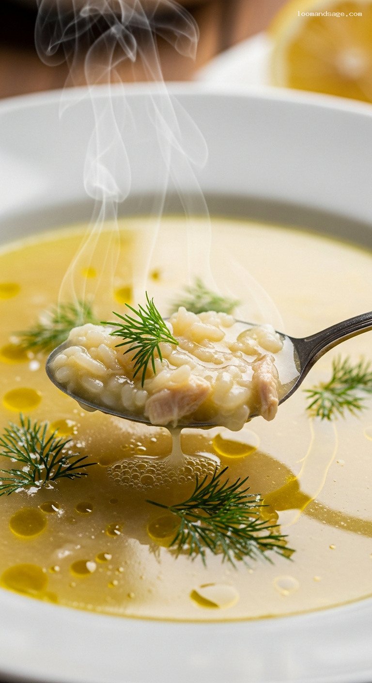 Silky Greek Avgolemono Soup With Lemon and Orzo – Closeup