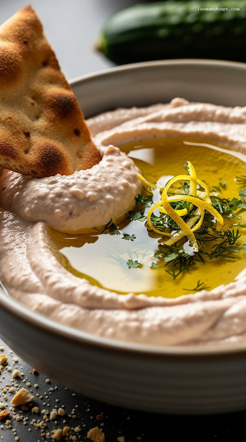 Silky Greek Taramasalata Fish Roe Dip with Lemon and Olive Oil – Closeup