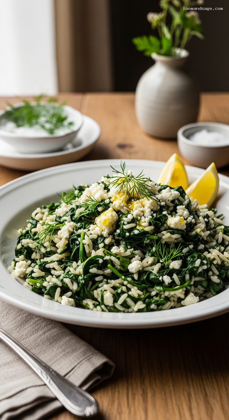 Silky Spanakorizo With Dill, Lemon and Olive Oil