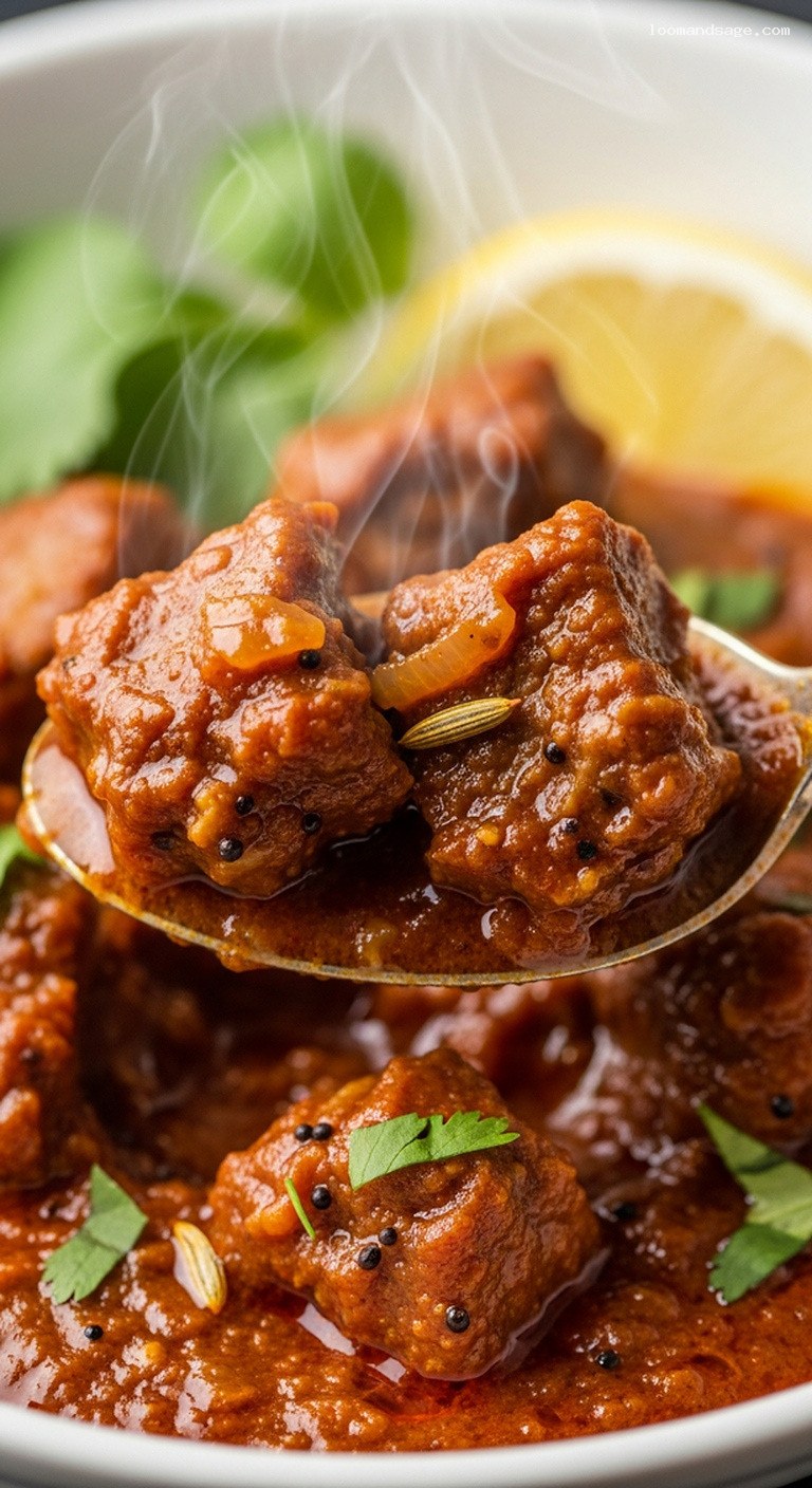 Slow-Cooked Lamb Madras in Spiced Coconut Tomato Sauce – Closeup