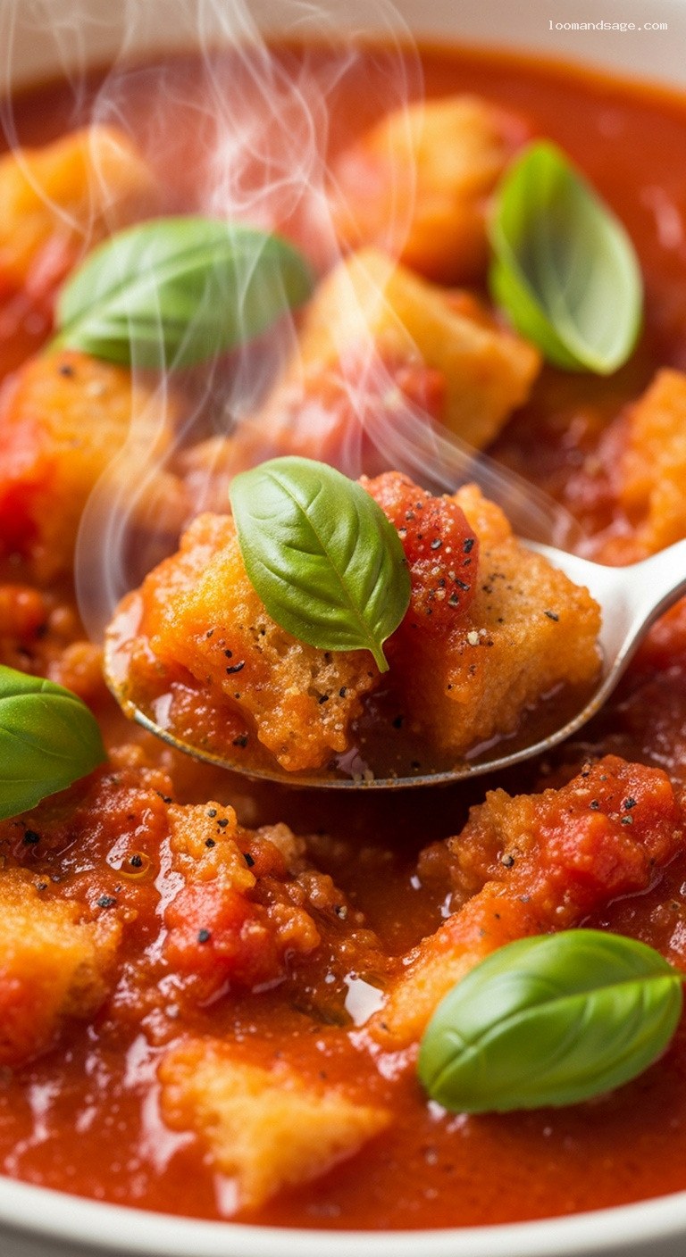 Slow-Cooked Tuscan Pappa al Pomodoro with Basil – Closeup
