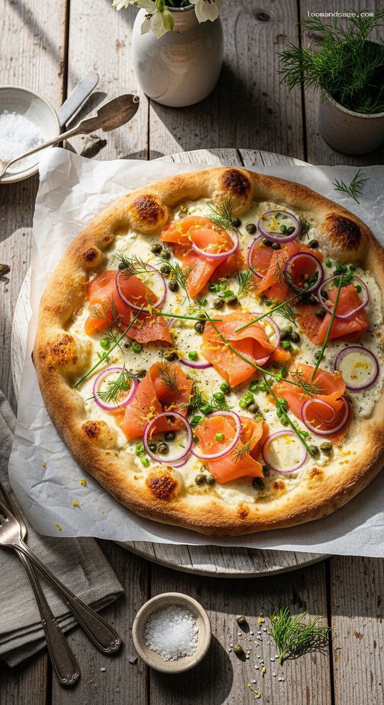 Smoked Salmon Brunch Pizza with Dill and Capers