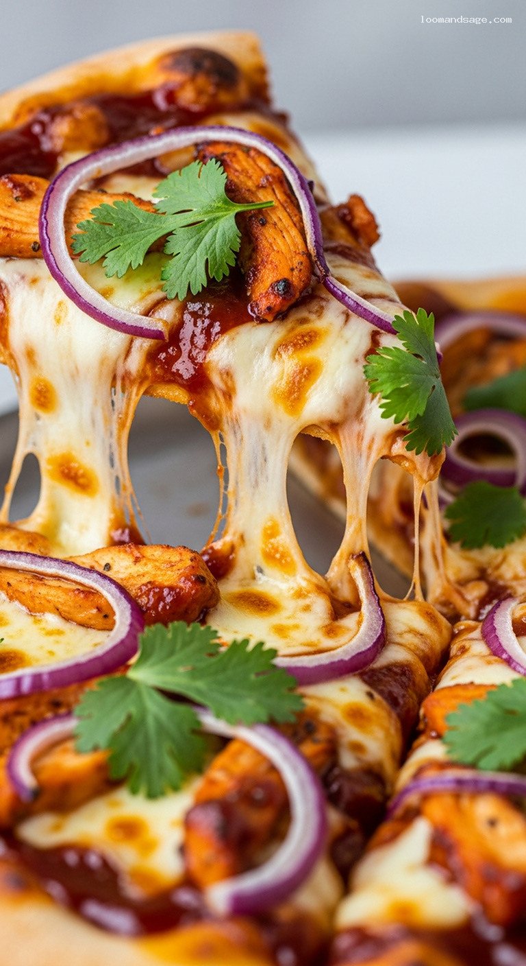 Smoky BBQ Chicken Pizza with Gouda and Cilantro – Closeup