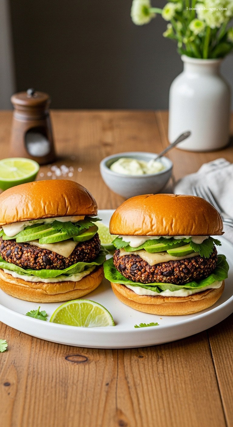 Smoky Black Bean Quinoa Burgers With Zesty Lime Mayo