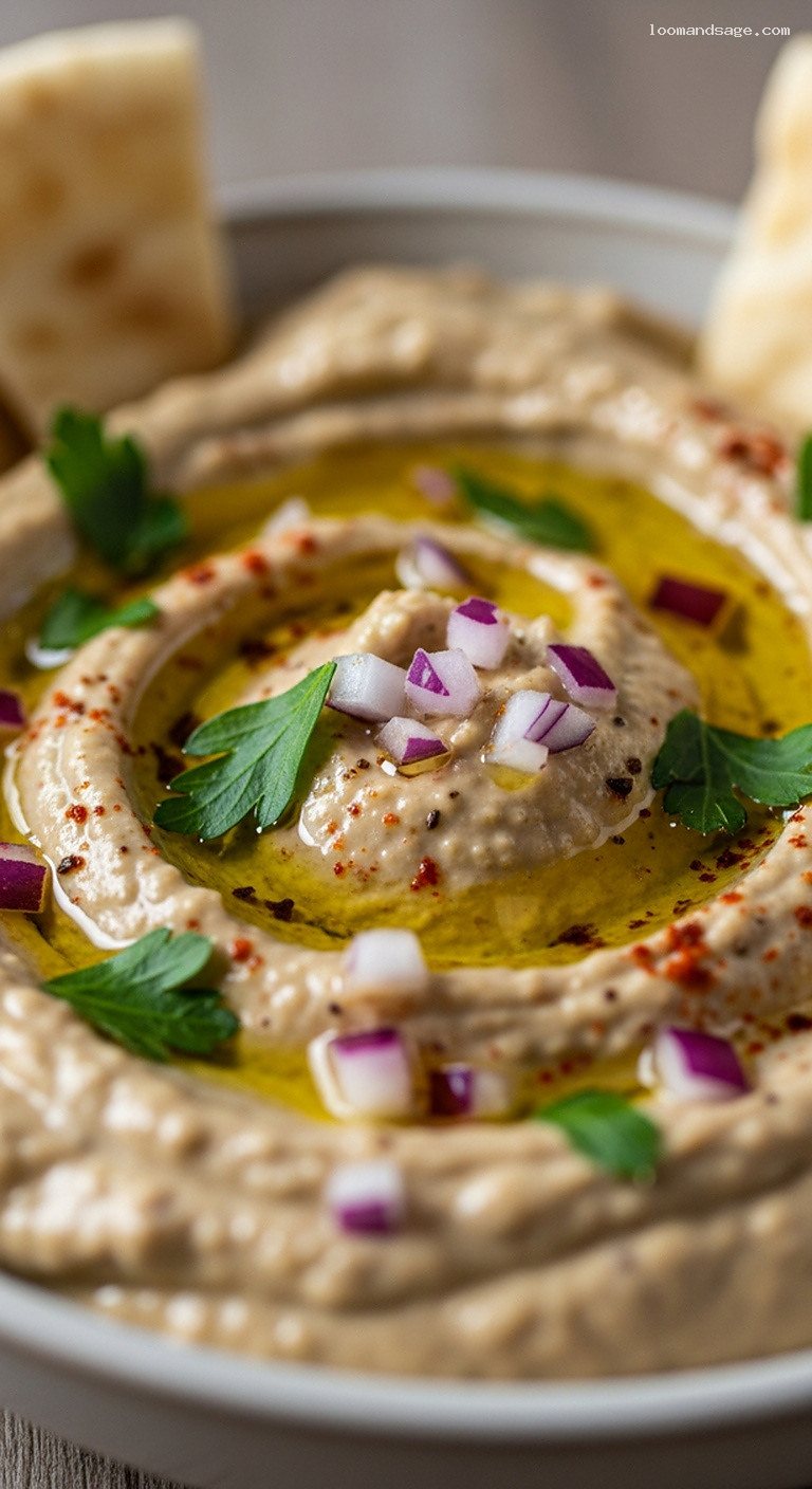 Smoky Greek Melitzanosalata Roasted Eggplant Dip – Closeup