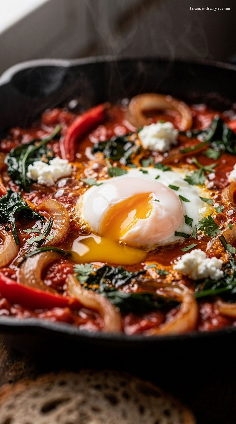 Smoky Greens Shakshuka with Herbs and Whole-Grain Toast – Closeup