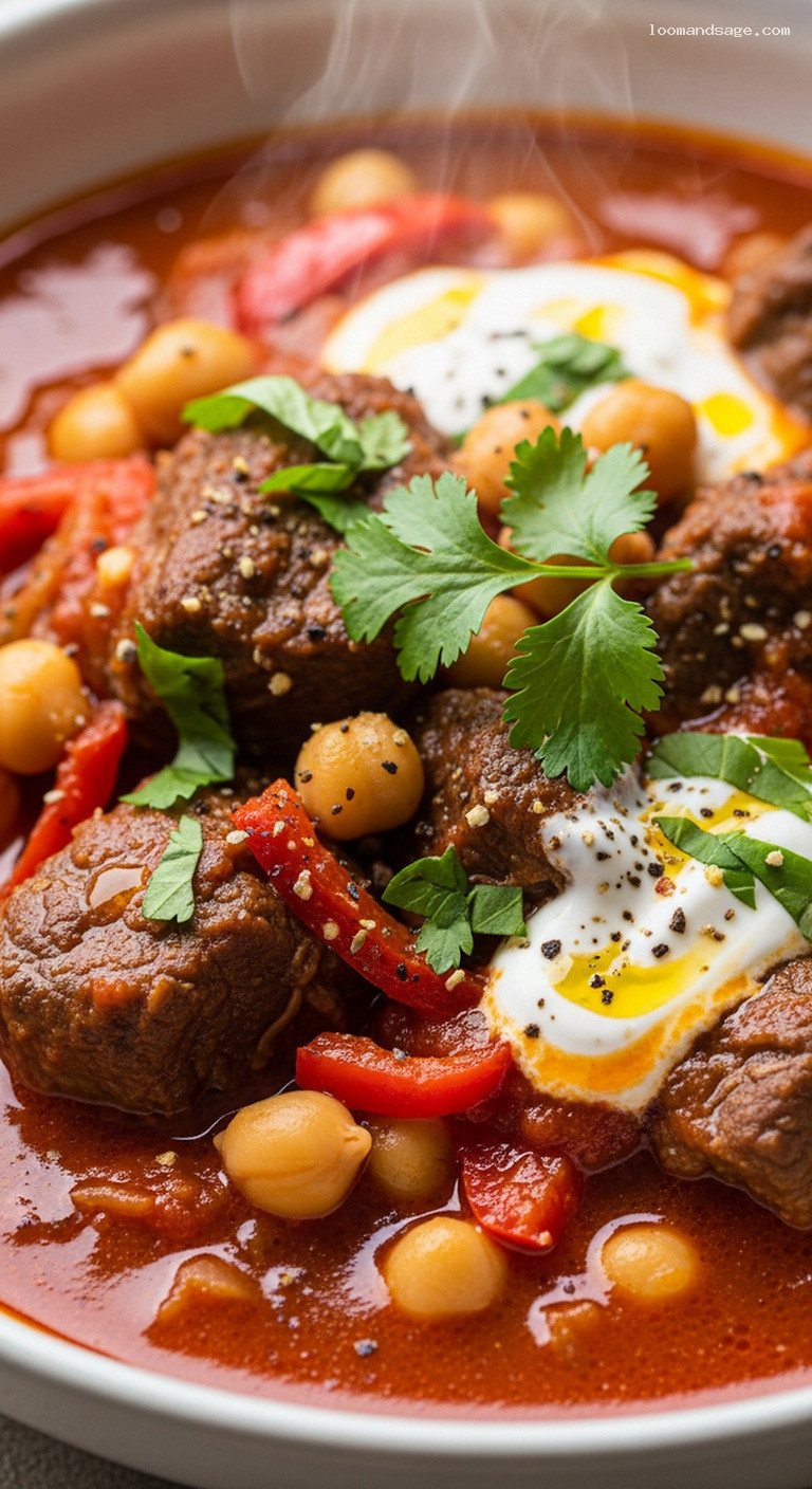 Smoky Lamb Harissa Stew with Chickpeas and Tomatoes – Closeup