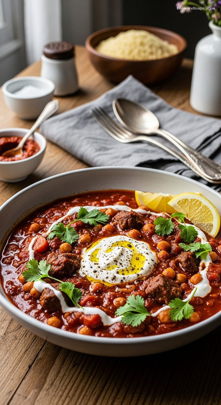 Smoky Lamb Harissa Stew with Chickpeas and Tomatoes