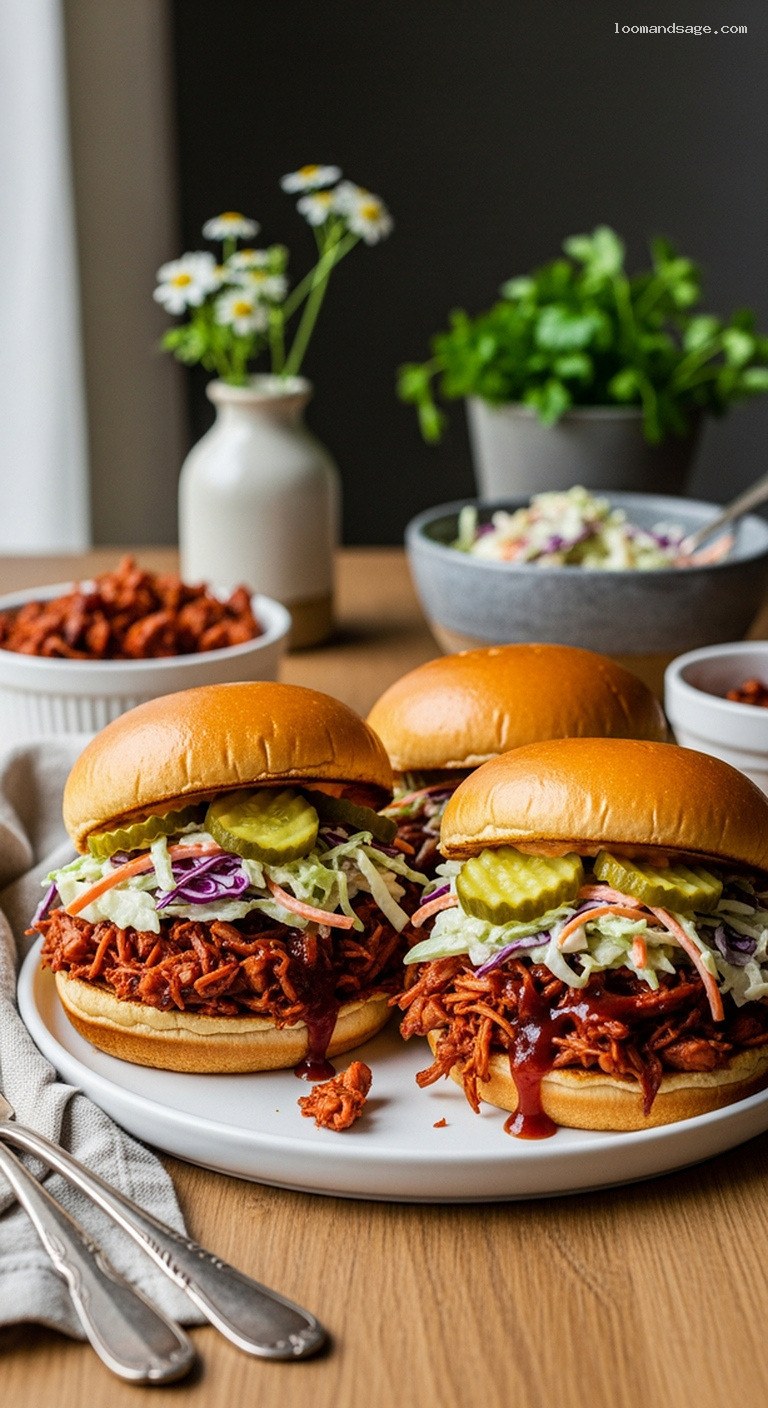 Smoky Pulled Jackfruit BBQ Sandwiches With Crunchy Slaw