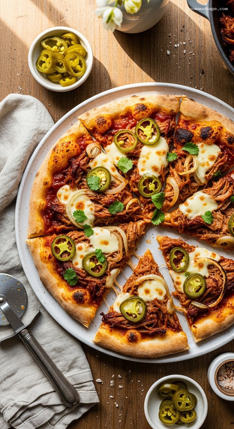 Smoky Pulled Pork and Pickled Jalapeño Pizza