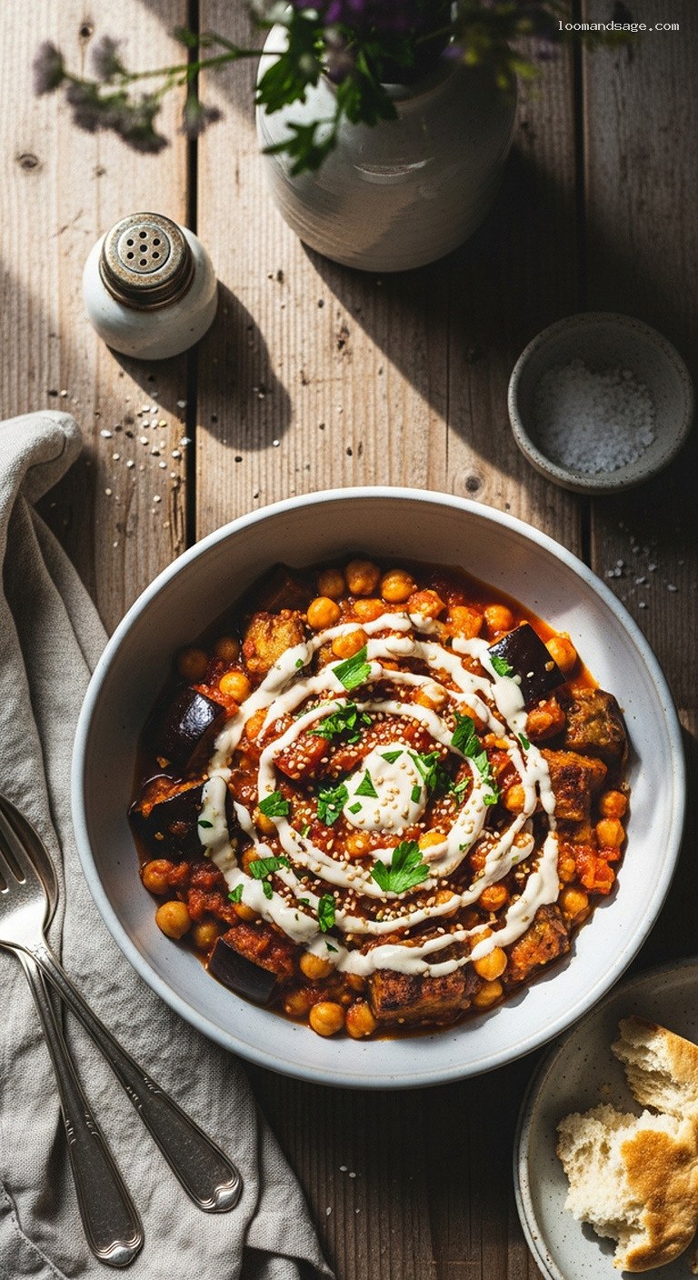Smoky Roasted Eggplant and Chickpea Stew With Tahini