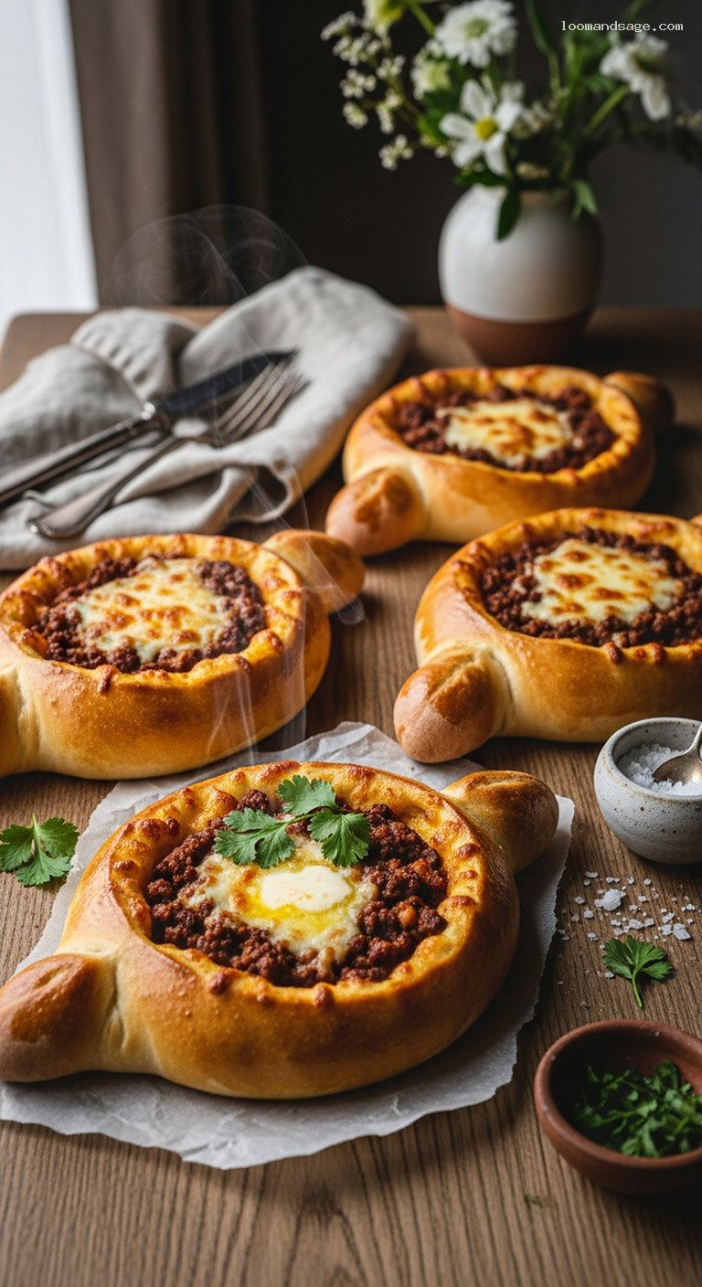 Spiced Lamb Khachapuri With Gooey Cheese Center