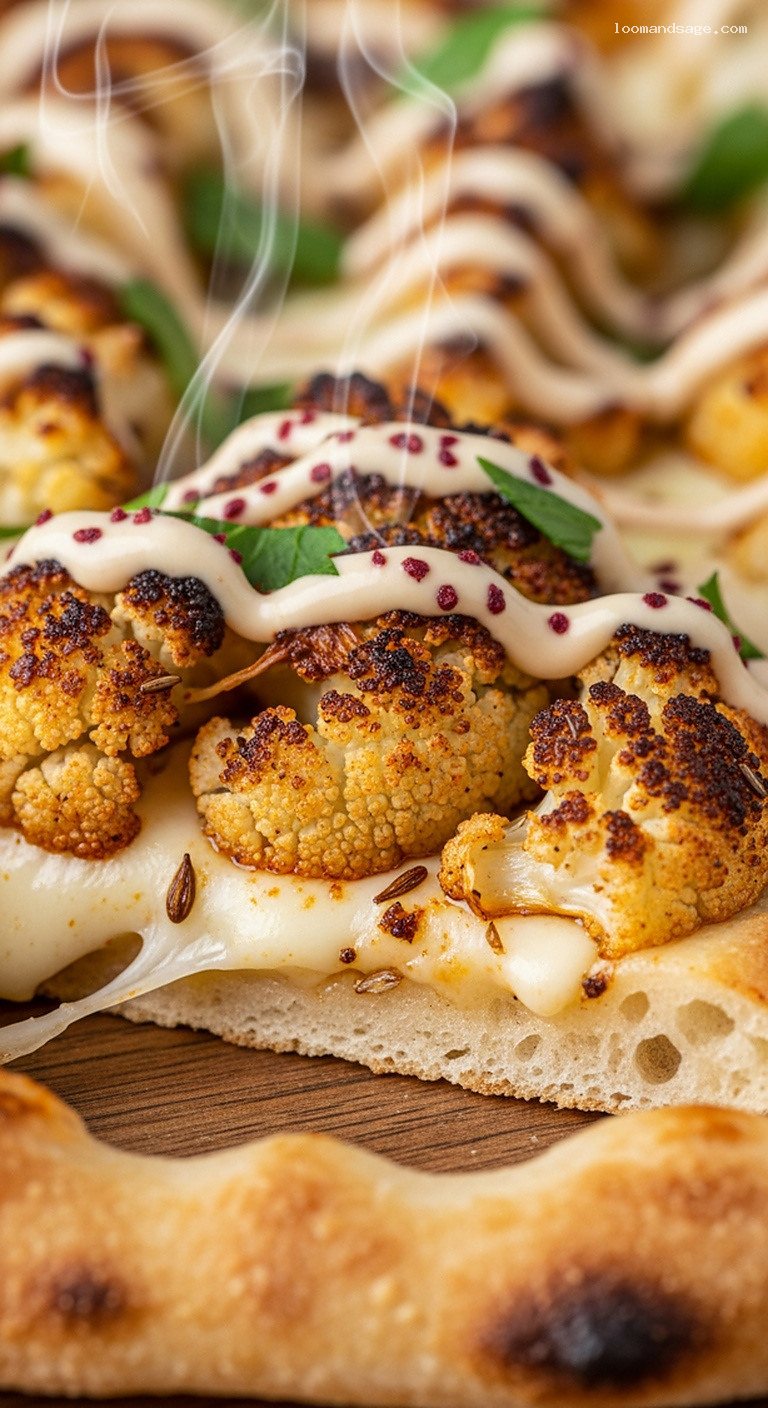 Spiced Roasted Cauliflower With Tahini and Mozzarella – Closeup