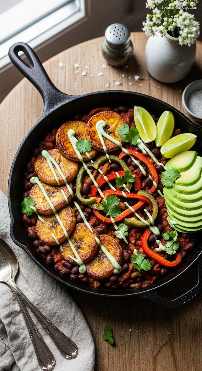 Spicy Black Bean and Plantain Skillet with Cilantro-Lime