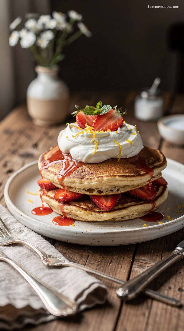 Strawberries and Cream Pancakes With Vanilla and Whipped Cream