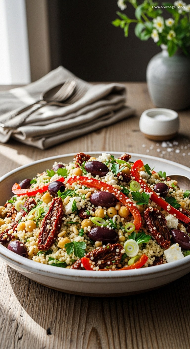 Sun-Dried Tomato and Olive Couscous Salad with Chickpeas
