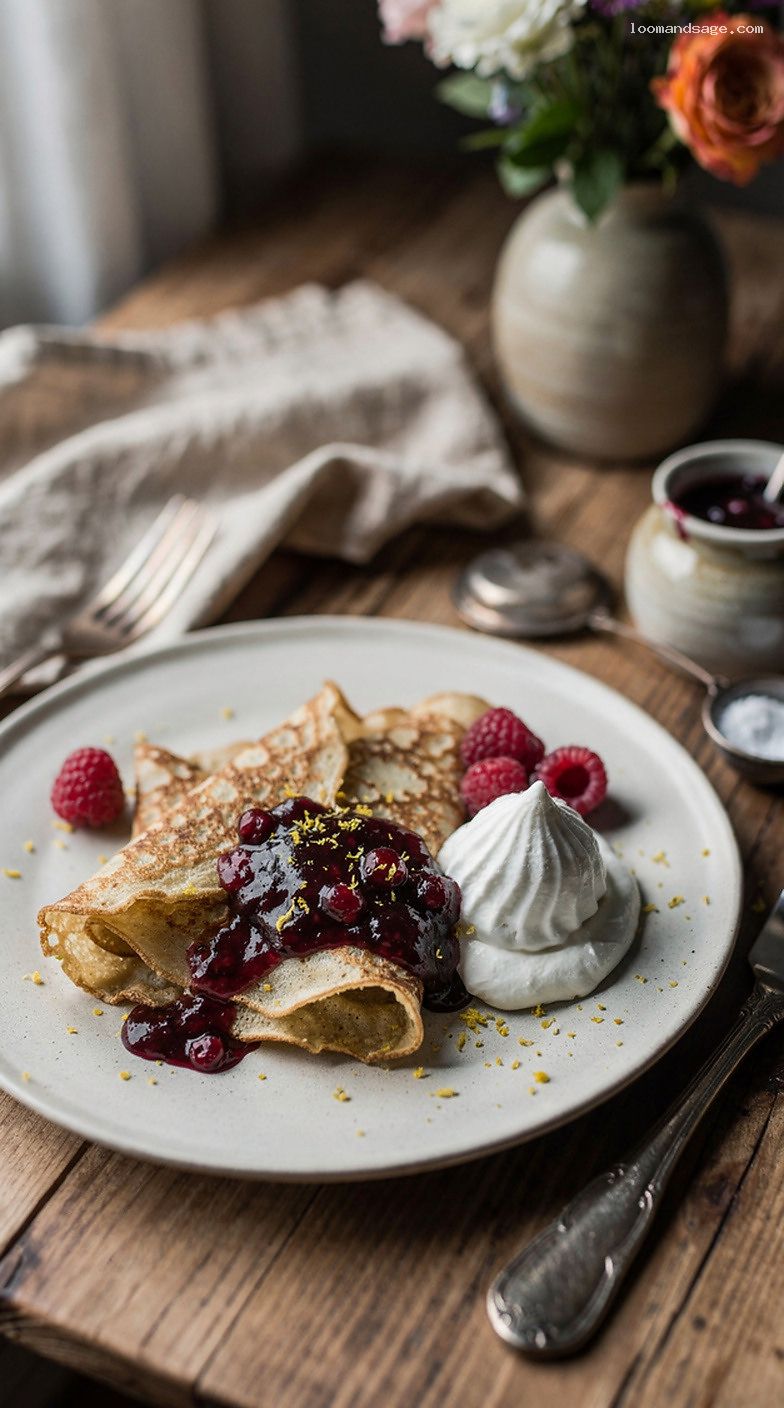 Swedish Pancakes with Lingonberry Jam and Whipped Cream