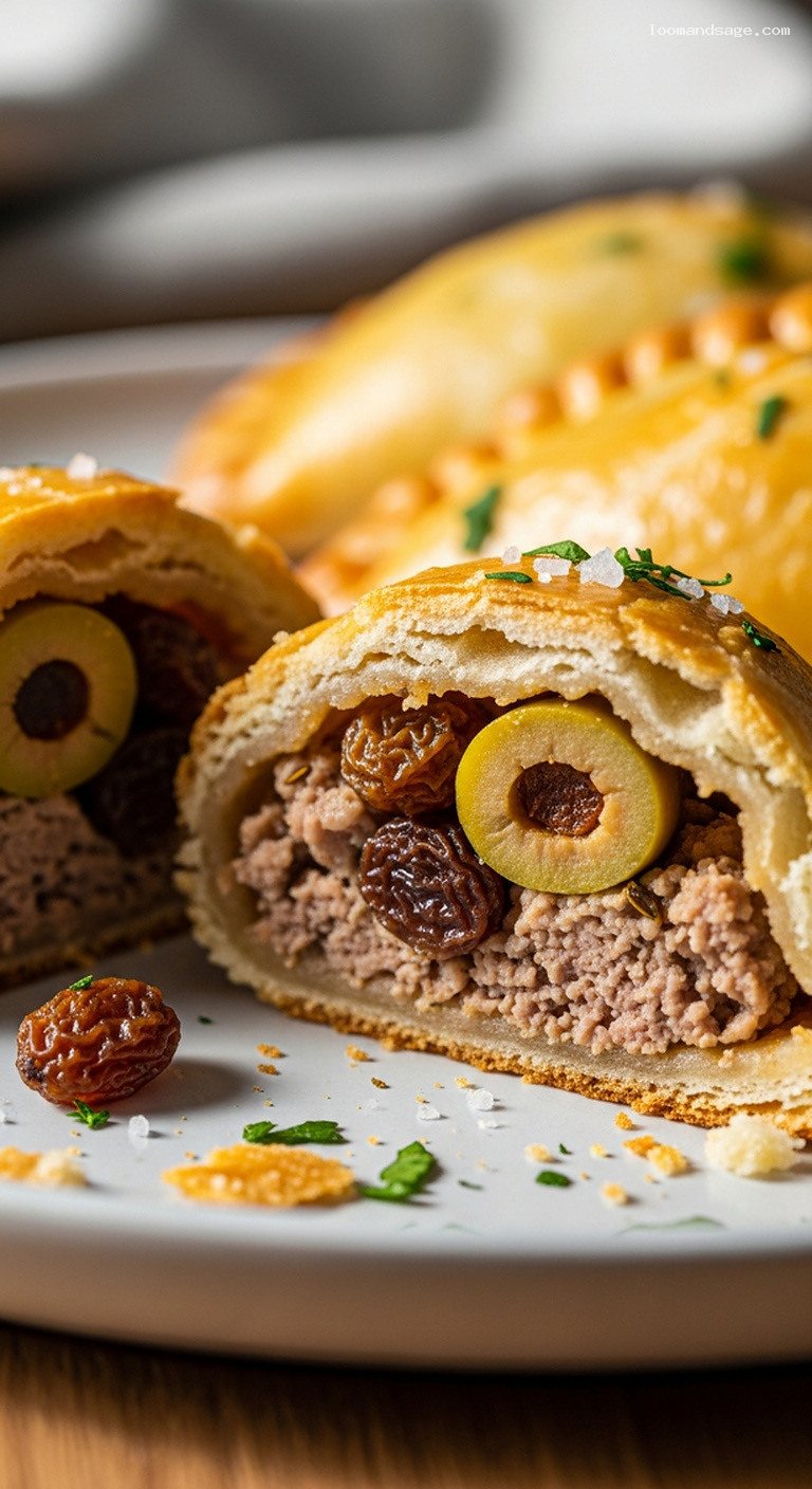 Sweet and Savory Lamb Empanadas with Olives and Raisins – Closeup