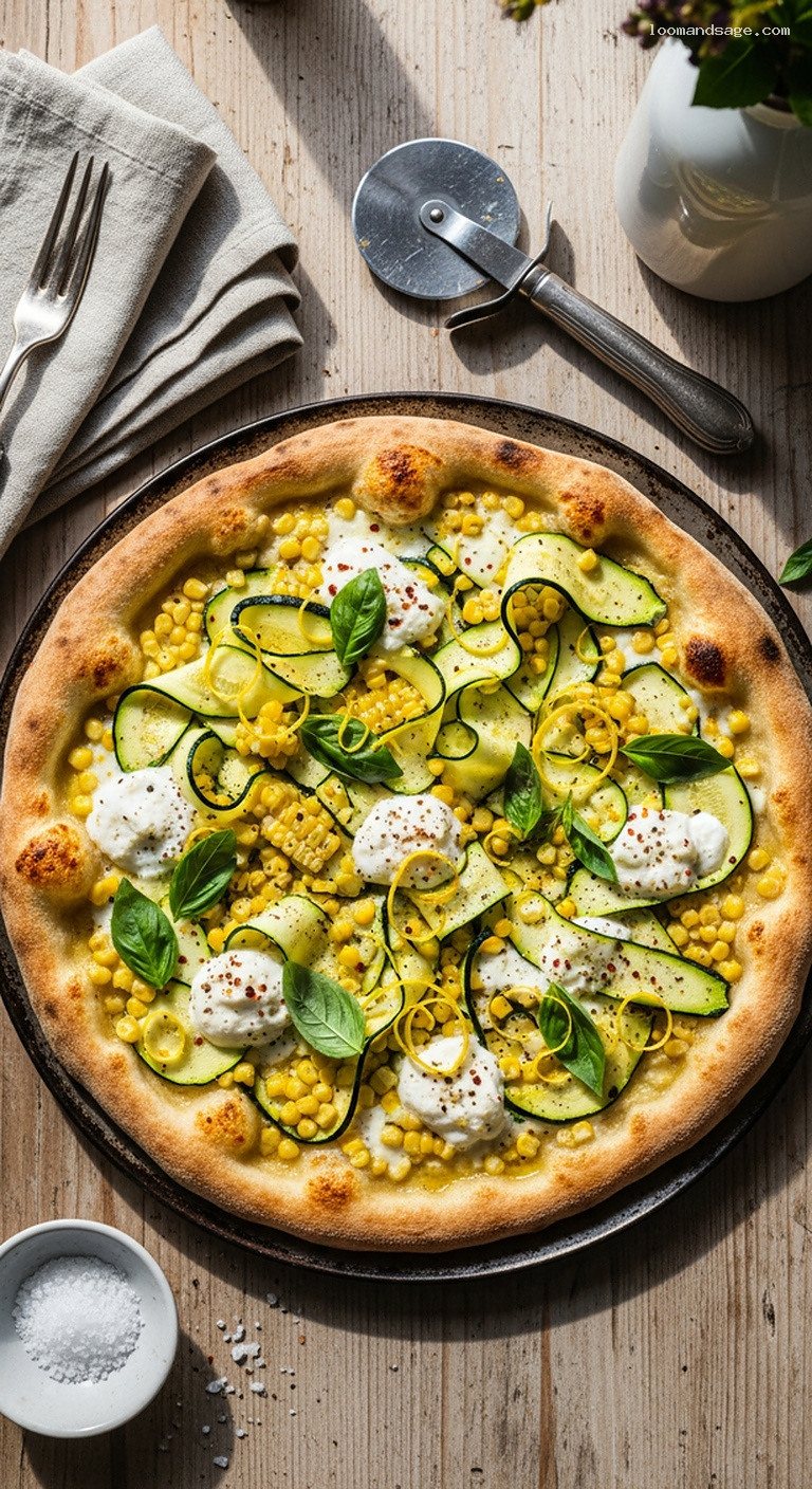 Sweet Corn, Zucchini and Ricotta Pizza