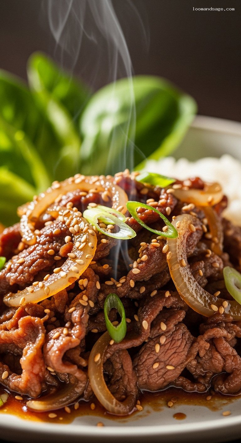 Sweet-Savory Lamb Bulgogi With Pear Soy Marinade – Closeup