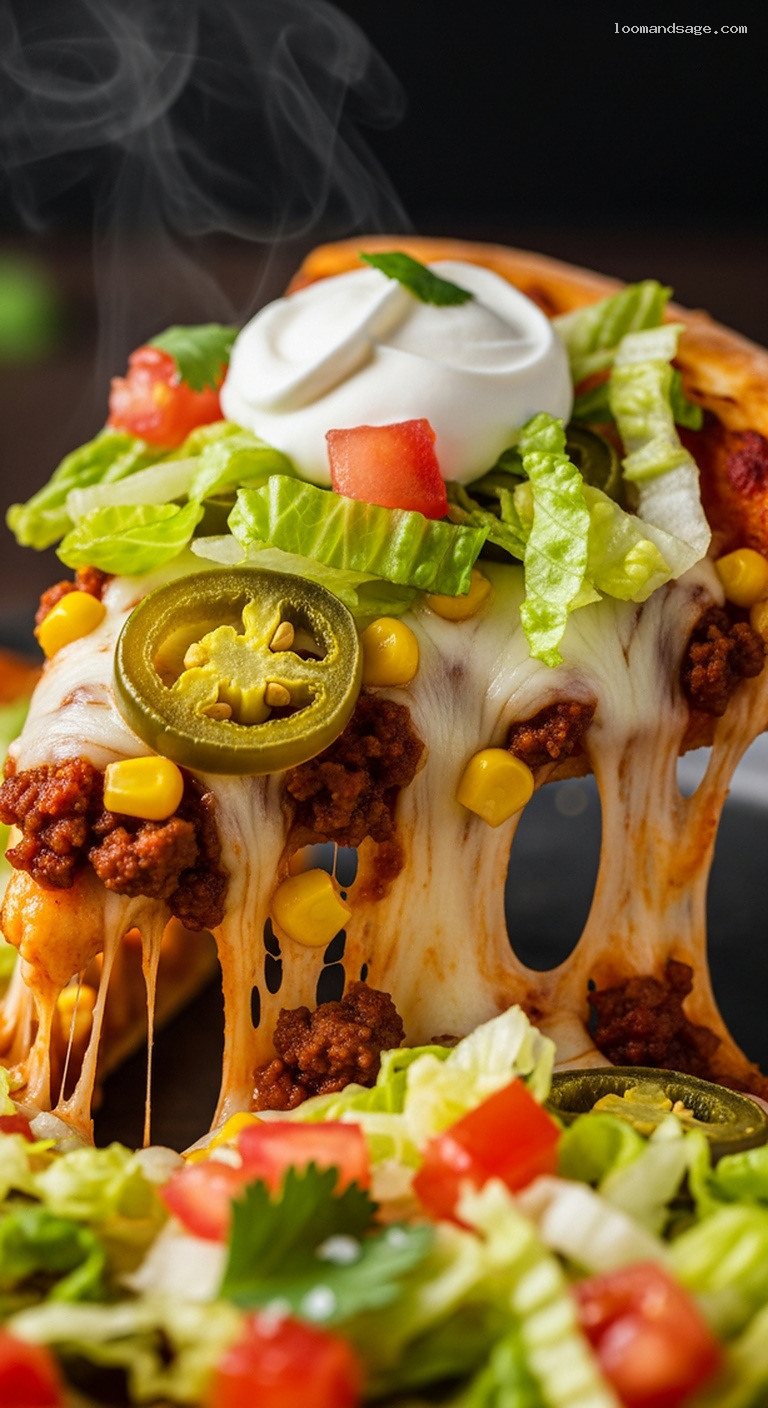 Taco Fusion Pizza With Seasoned Beef and Jalapeños – Closeup