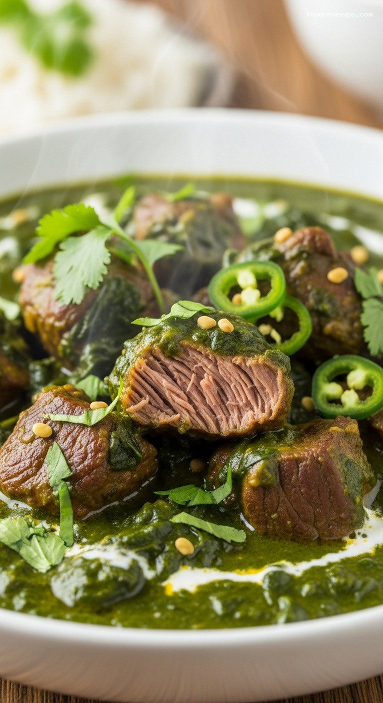 Tender Lamb Saag With Creamy Spiced Spinach – Closeup