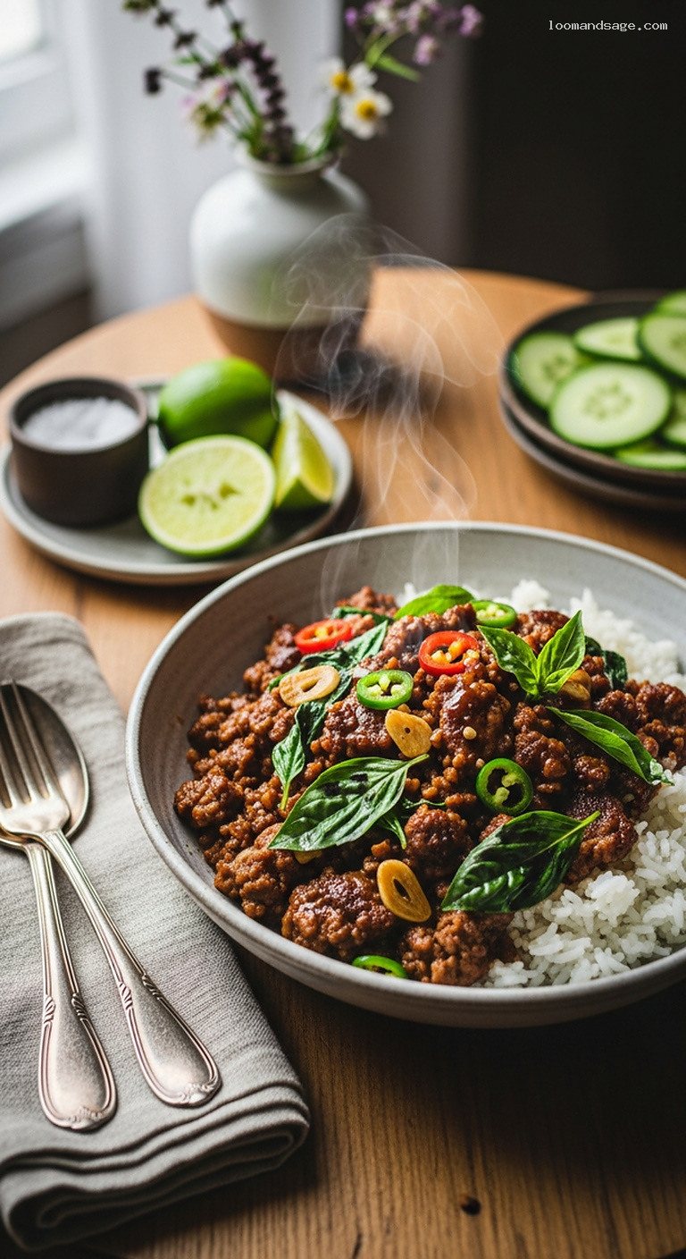 Thai Basil Lamb Stir-Fry Over Jasmine Rice