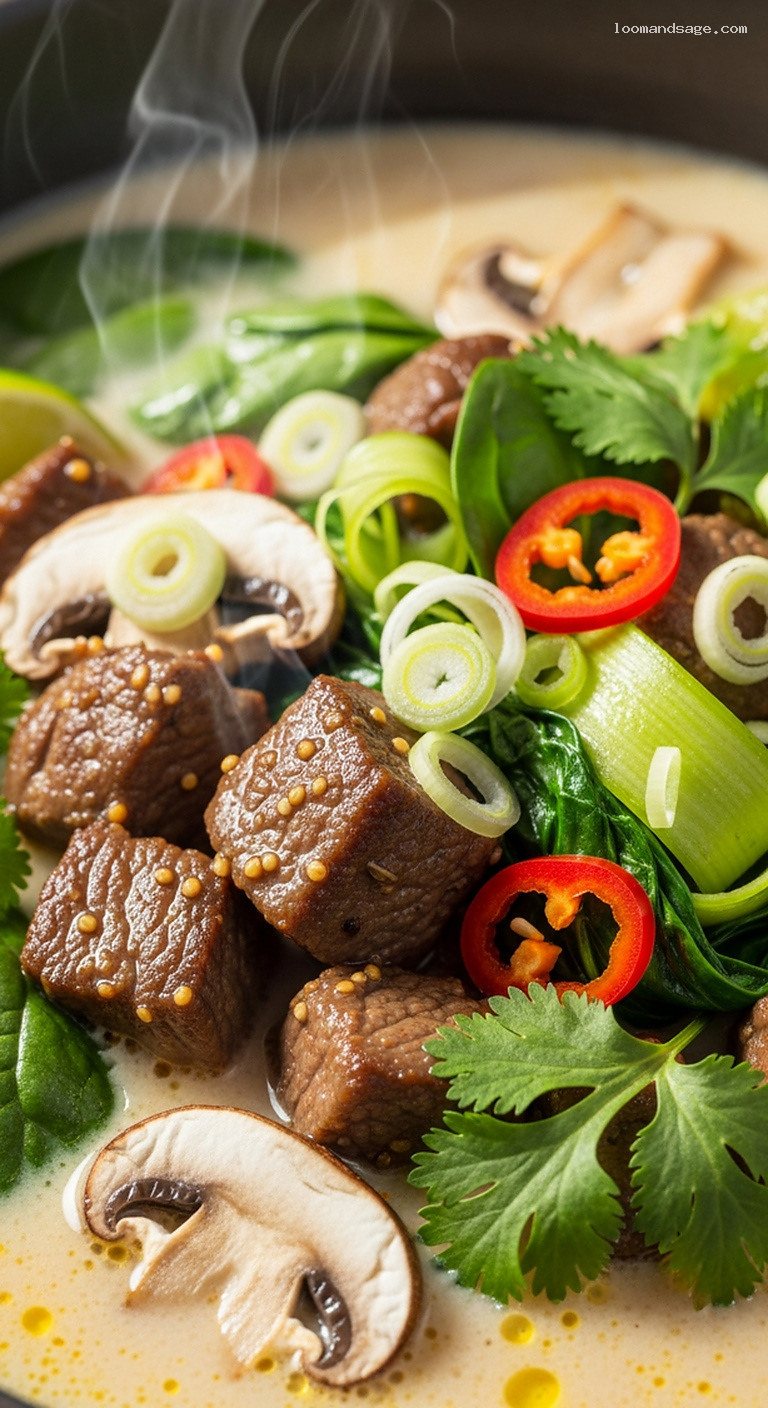 Thai-Inspired Coconut Lemongrass Lamb Soup – Closeup